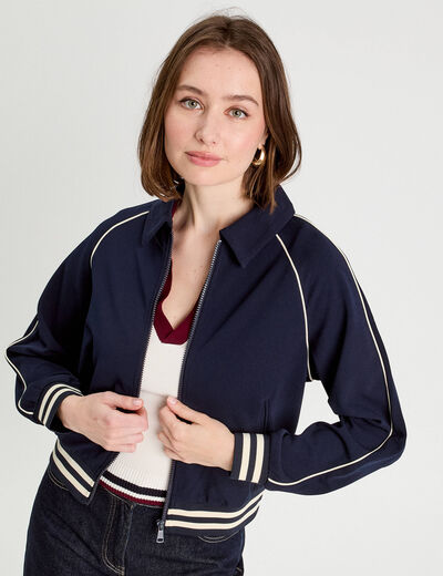 Sweat zippé manches longues bleu marine femme