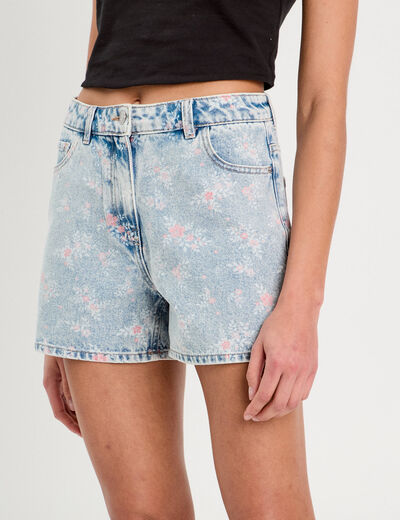 Short droit en jean rose clair femme