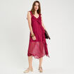 Robe longue évasée volants bordeaux femme