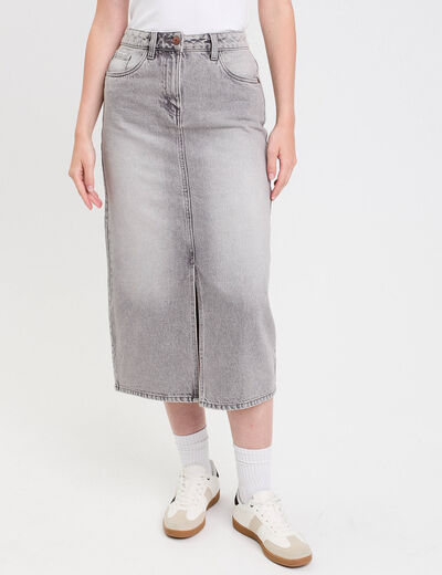 Jupe crayon taille standard denim gris clair femme