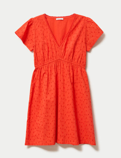 Robe courte &eacute;vas&eacute;e d&eacute;collet&eacute; brod&eacute;e orange fonc&eacute; femme