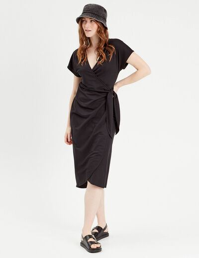 Robe midi portefeuille noir femme
