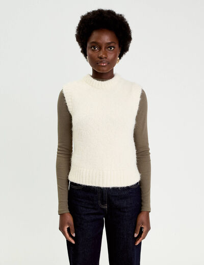 Pull sans manches ecru femme