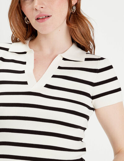 T-shirt manches courtes col polo blanc femme