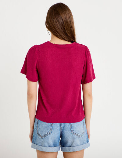T-shirt manches courtes aspect dentelle rouge femme