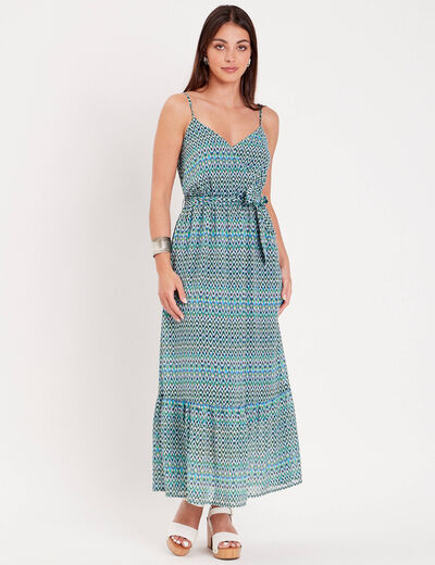 Robe longue évasée bleu femme