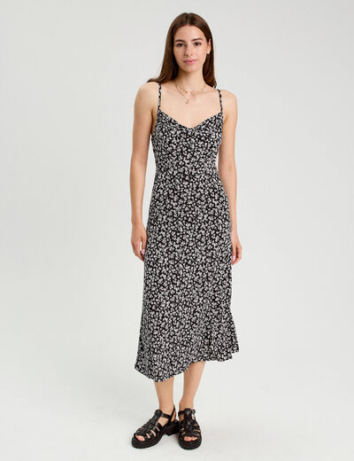 Robe longue ajustée noir femme