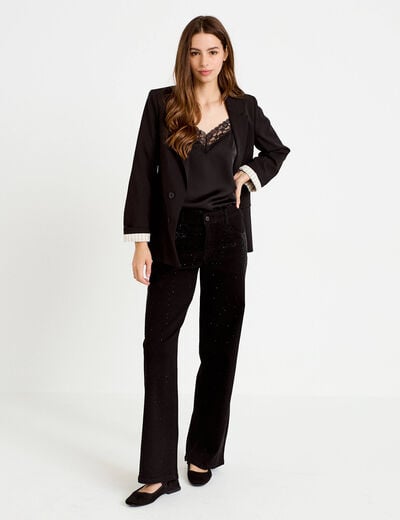 Jean wide leg taille basse strass noir femme