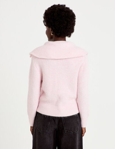 Pull col camionneur manches longues rose clair femme