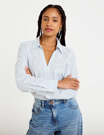 Chemise droite manches longues bleu clair femme
