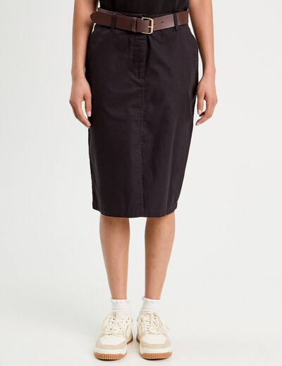 Jupe droite ceinturée noir femme
