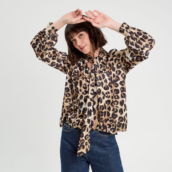 Blouse col lavallière beige femme