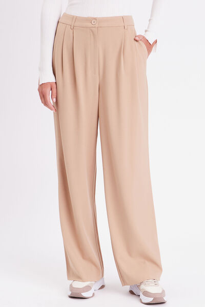 Pantalon city droit pinces sable femme