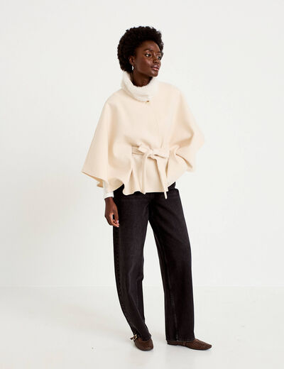 Poncho en fausse fourrure ivoire femme