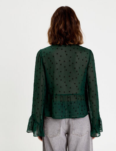 Blouse brod&eacute;e volant&eacute;e vert fonc&eacute; femme