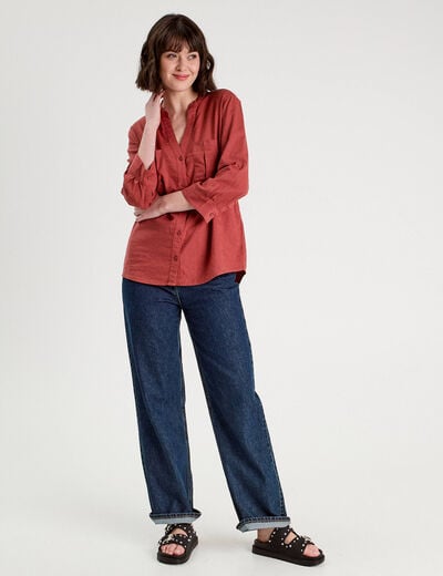 Chemise manches 3/4 contenant du lin vieux rose femme