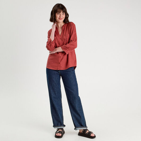 Chemise manches 3/4 contenant du lin vieux rose femme