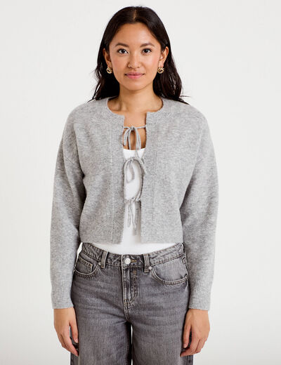 Gilet court nou&eacute; gris clair femme