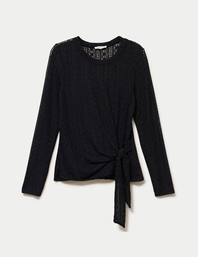 Top droit manches longues dentelle noir femme