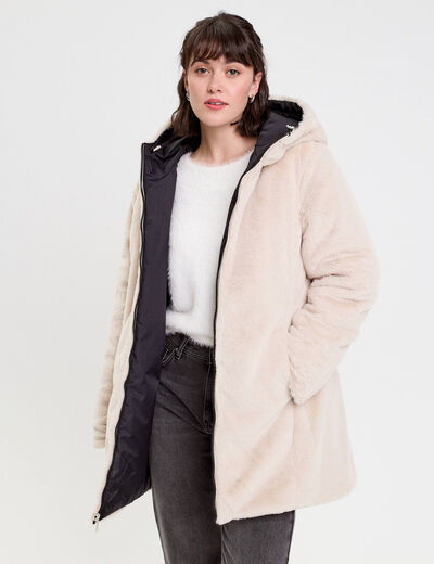 Parka réversible à capuche noir femme