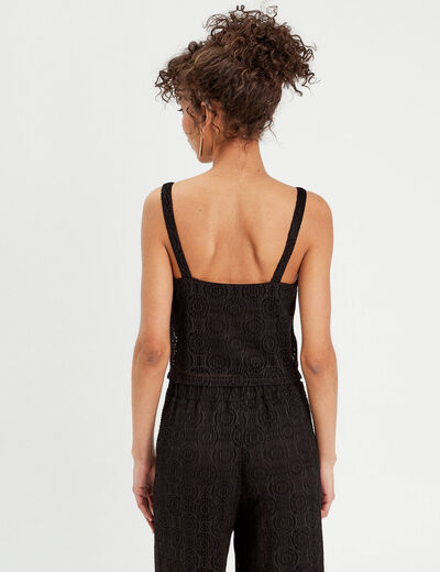Débardeur cropped dentelle noir femme