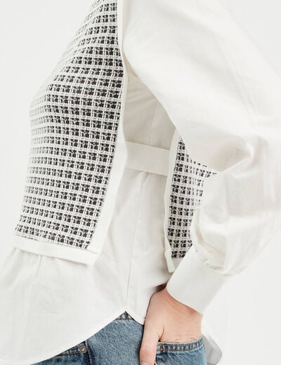 Sweat effet 2-en-1 chemise ecru femme