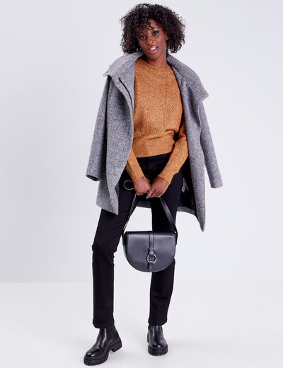 Manteau cintré asymétrique gris foncé femme
