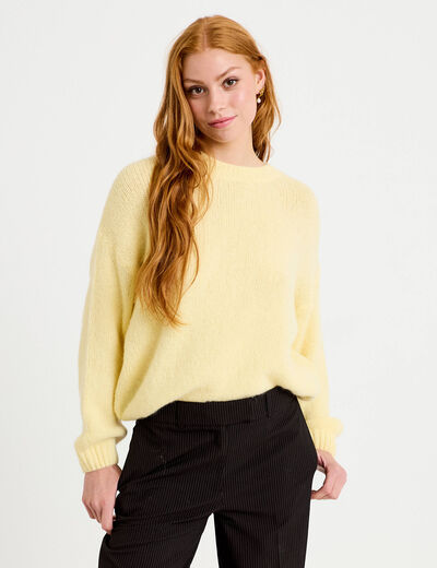 Pull manches longues jaune pastel femme