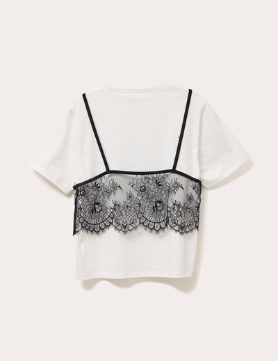 T-shirt 2-en-1 avec dentelle ecru femme