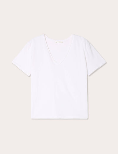 T-shirt col en V ecru femme
