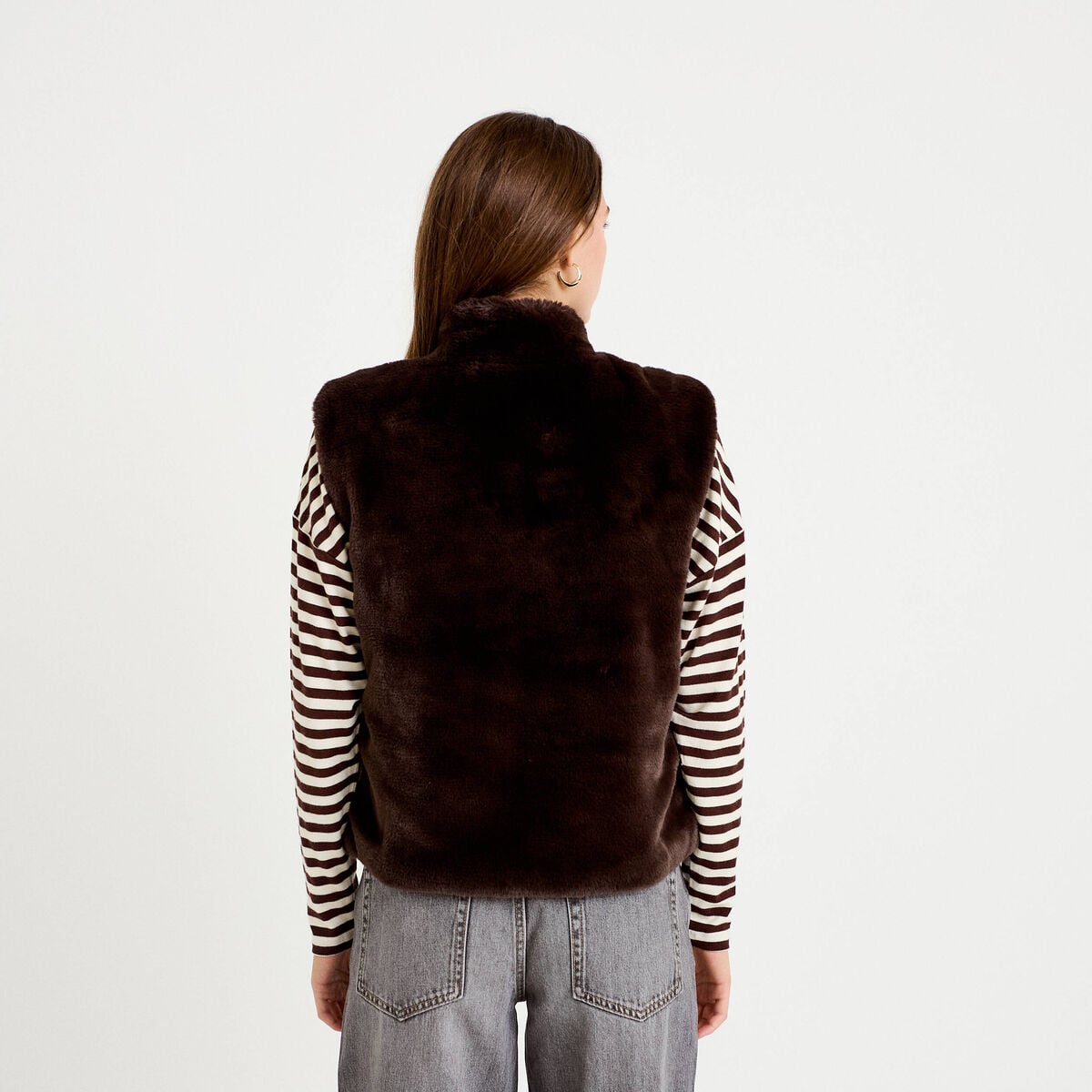 Veste r&eacute;versible sans manches marron fonc&eacute; femme