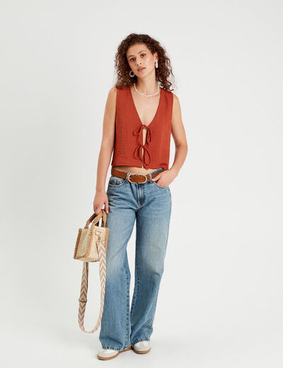 Gilet sans manches noué vieux rose femme