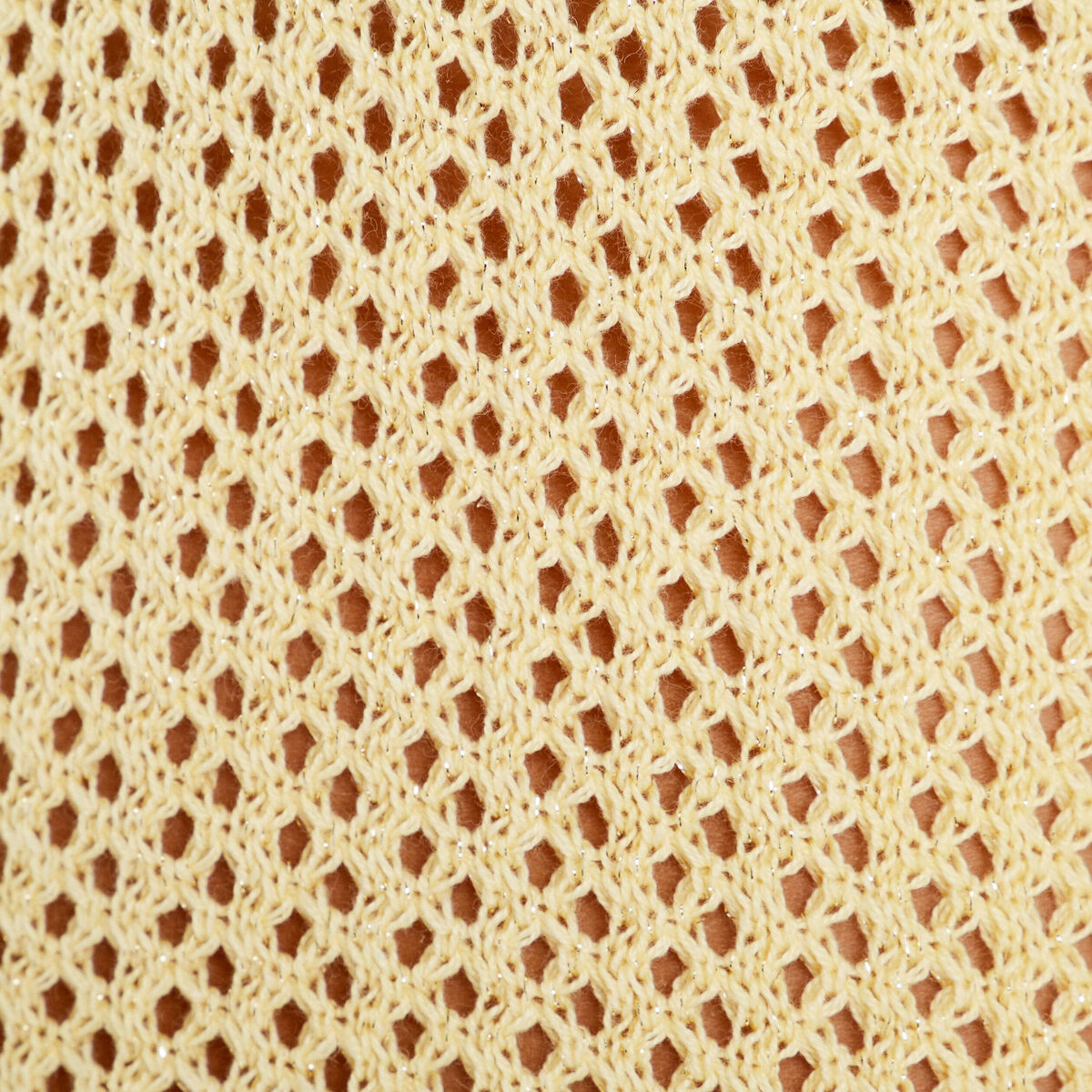 Gilet manches longues ajouré jaune moutarde femme