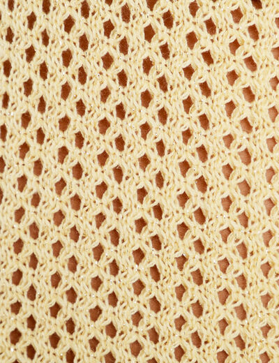 Gilet manches longues ajouré jaune moutarde femme