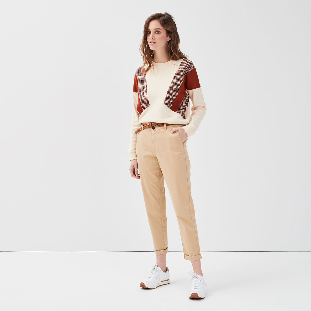 Pantalon chino 7/8ème beige femme