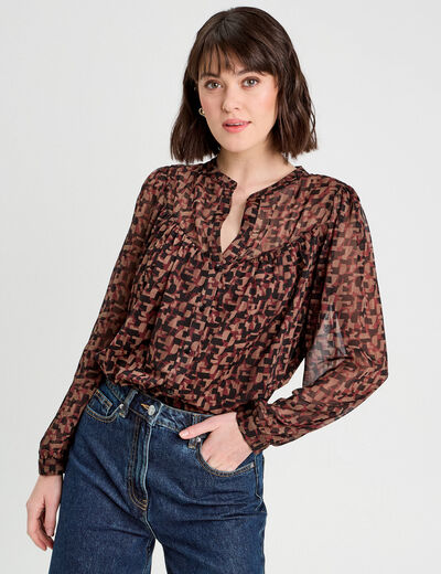 Blouse manches longues marron femme