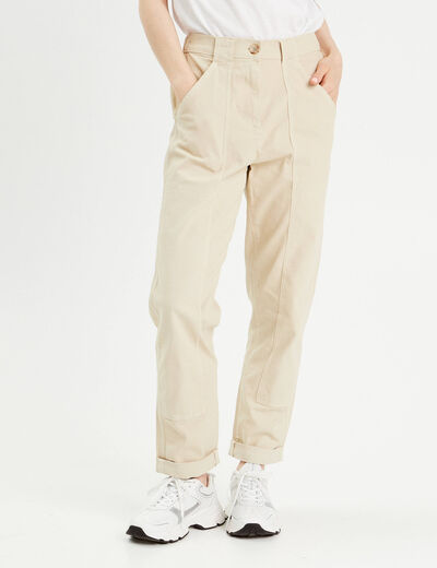 Pantalon chino slim sable femme