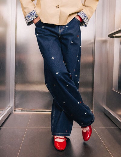 Jean avec broderie bleu marine femme
