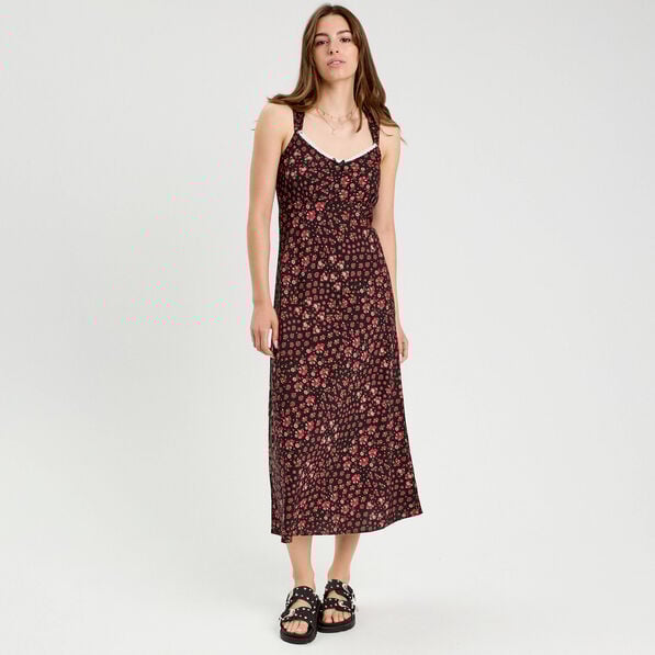 robe longue evasee rouge corail femme Robe longue évasée rouge corail femme