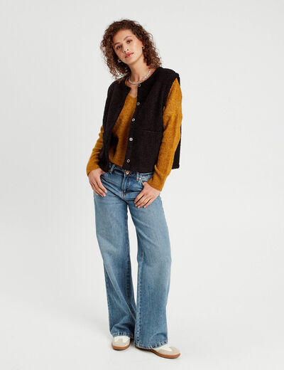Pull manches longues col en V camel femme