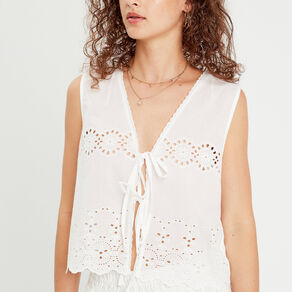 Blouse sans manches brodée blanc femme