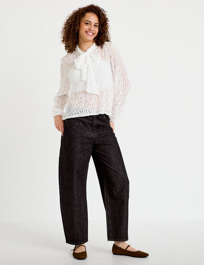 Blouse droite col montant dentelle ecru femme
