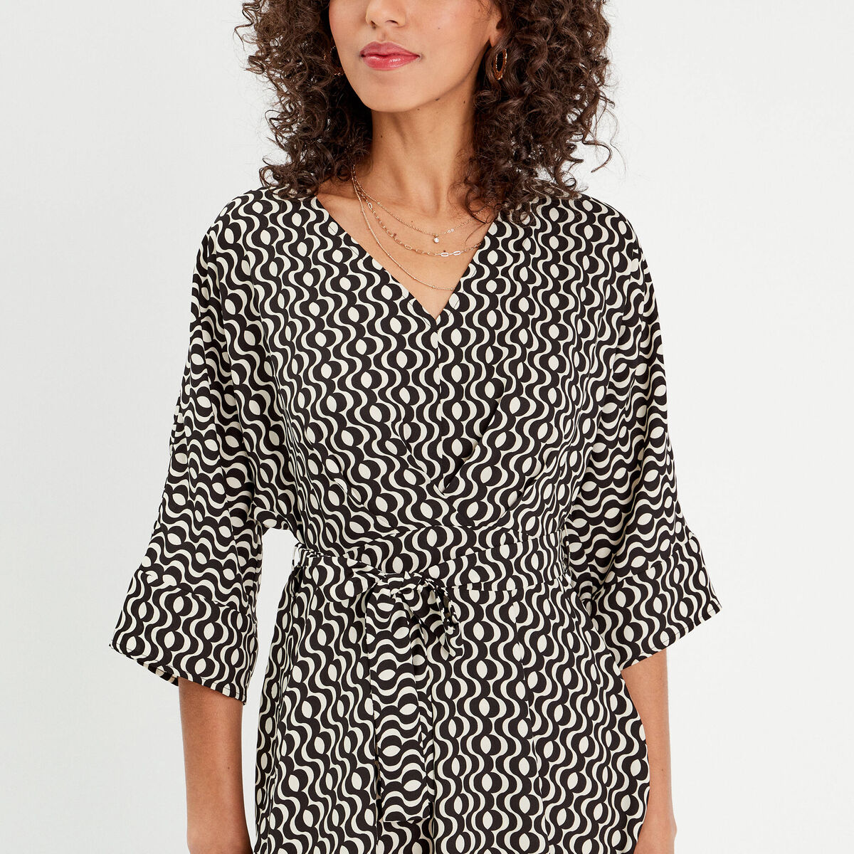 Robe évasée manches 3/4 blanc femme
