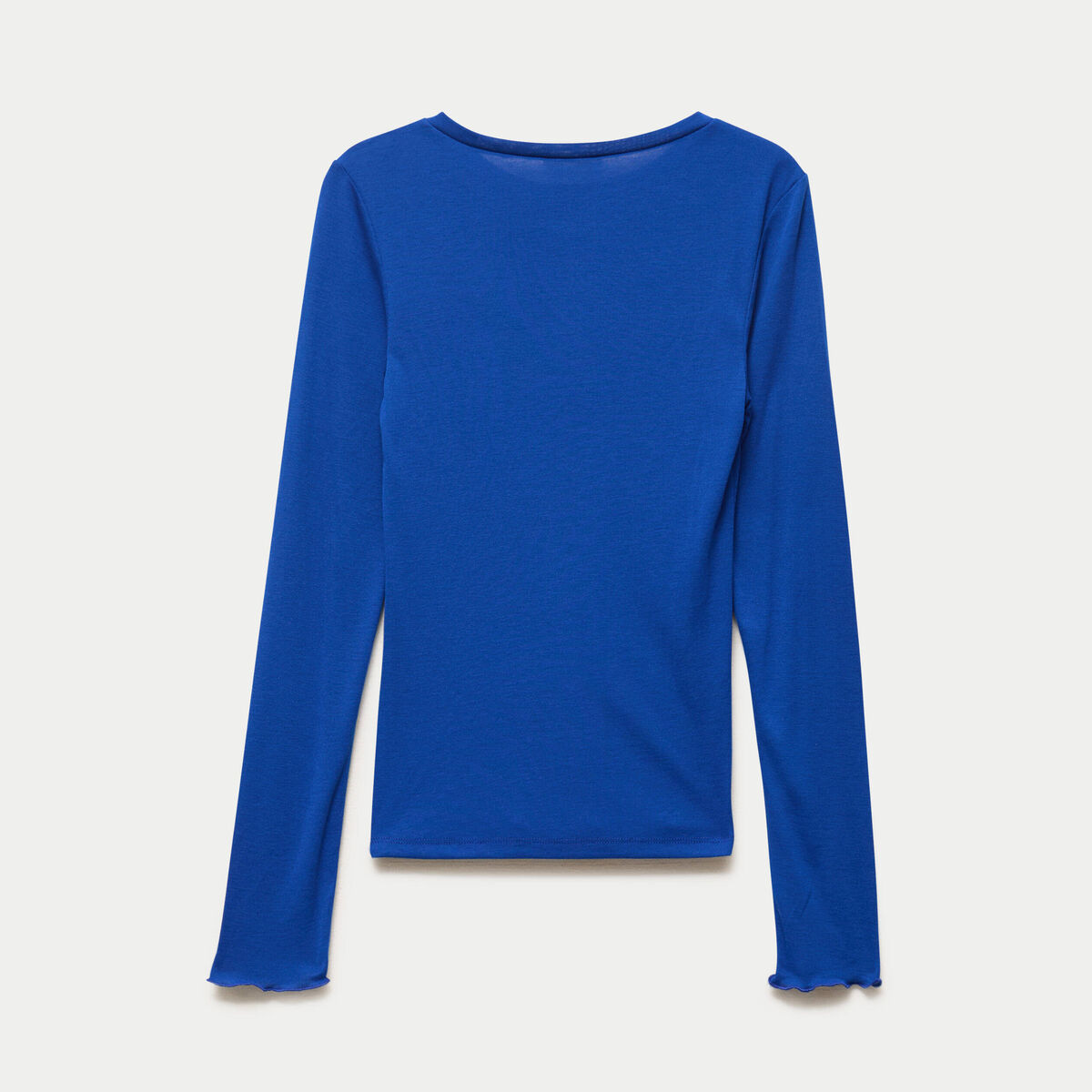 T-shirt ajust&eacute; col rond manches longues bleu electrique femme