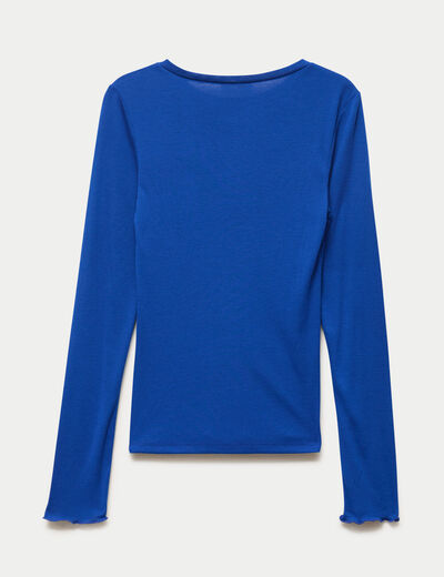 T-shirt ajust&eacute; col rond manches longues bleu electrique femme