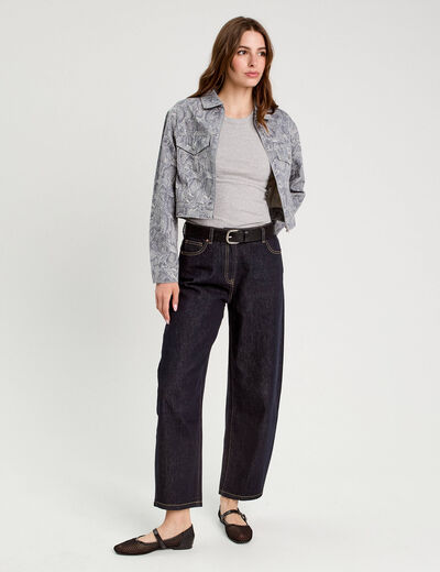 Veste courte zippée bleu gris femme