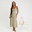 Robe longue évasée fendue vert kaki femme