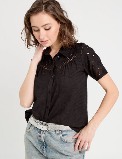 Chemise broderie anglaise noir femme