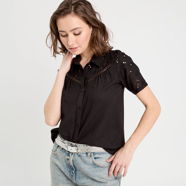 Chemise broderie anglaise noir femme