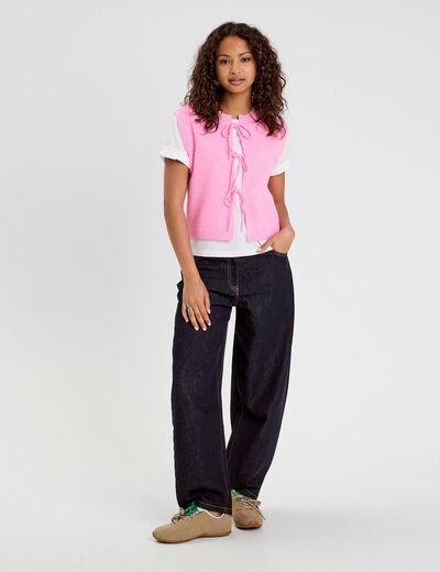 Gilet sans manches noué rose femme
